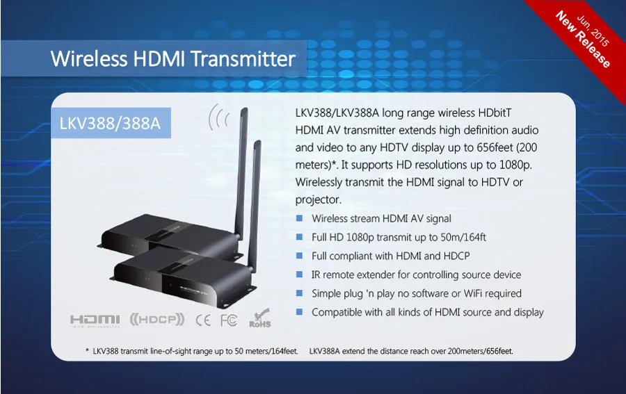 50 M/164Ft 1080P беспроводной Hdbitt HDMI удлинитель Ретранслятор HD беспроводной HDMI передатчик приемник расширение LKV388 HDMI удаленный сигнал