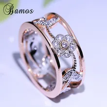 Bamos Изысканные цветы обручальные кольца для женщин Мода розовое золото цвет ювелирные изделия роскошный кубический цирконий Кольцо подарок на день матери