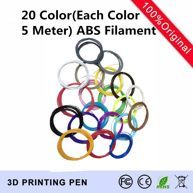 3D Printer Pen material 1 lot 20 colors 5M ABS filament material Package ABS Filament 1