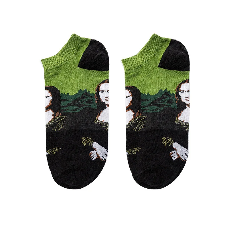 Звездная ночь Мона Лиза Ван Гог Художественная масляная краска невидимые летние носки короткие не шоу Нескользящие башмачки женские мужские счастливые носки