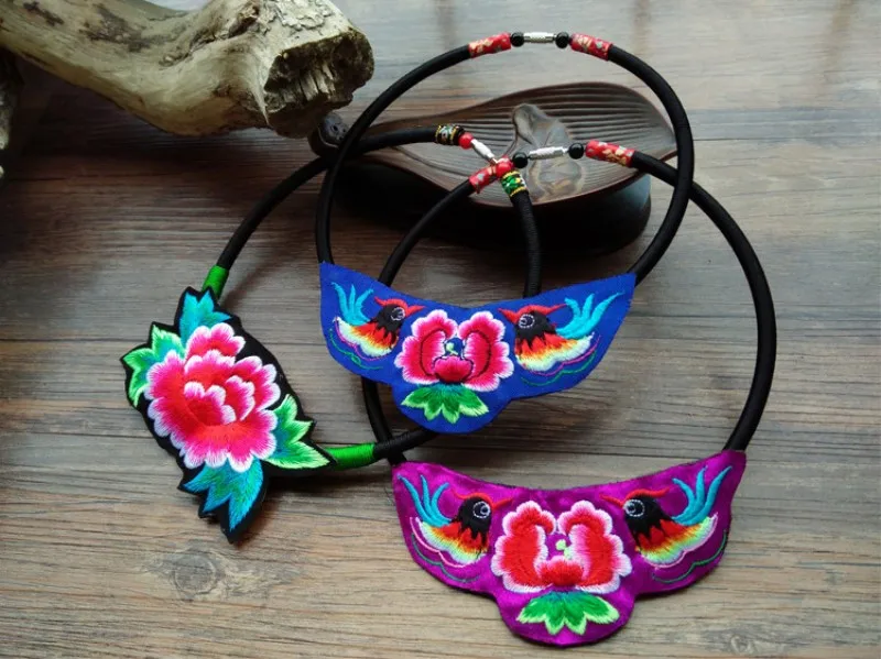 Этнический стиль Торки ручной работы цветные Вышивка Бабочка/пион цветочное ожерелье Преувеличенные ювелирные изделия