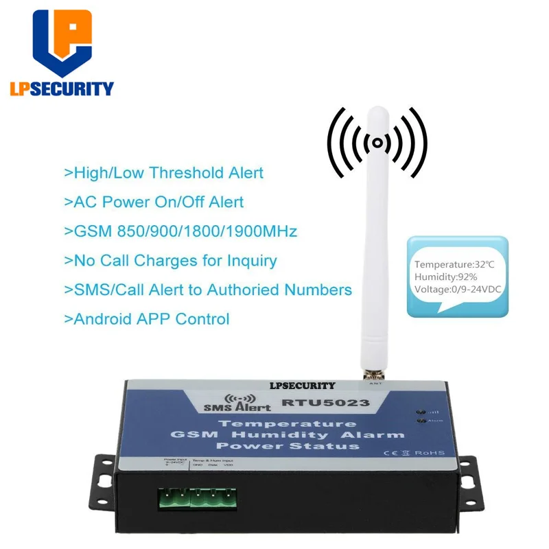 LPSECURITY GSM SMS сигнализационной Температура датчик влажности/мониторинг Мощность статус Поддержка Android APP Управление 850/900/1800/1900 МГц