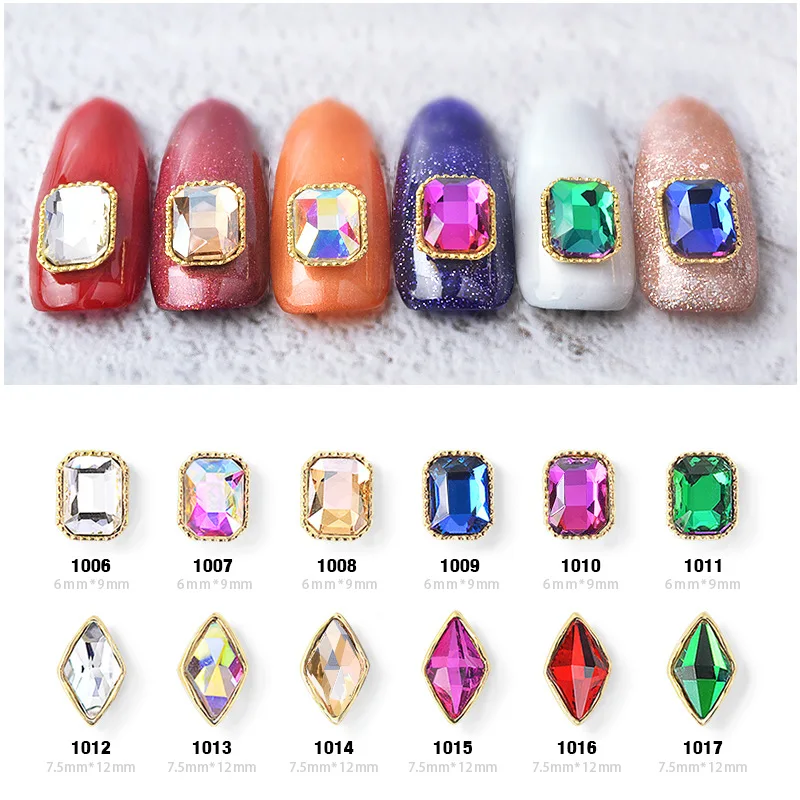 

100pcs/ Lot Gold 3d Metal Alloy Crystal AB Rhinestones 12 Colors 3d Nail Art Decorations Nail Charms Diamond For Nails Designs