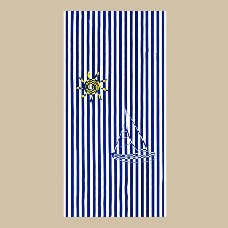 

Ocean Nautical Stripes Sun and Sailboat Beach Travel Towels Surf Mediterranean Navy Blue White Swimming Sport Towels Men Women