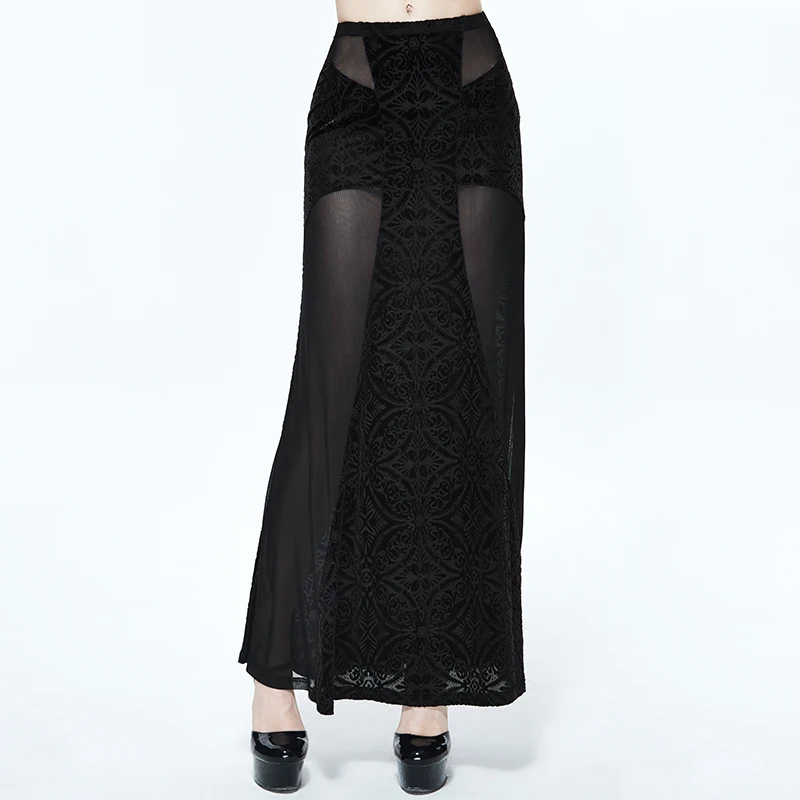 Vintage Falda Pegatinas Flor Fashion Para Uñas La Con Bodycon Larga Devil Las Negro Gothic Faldas Mujeres Moda Perspectiva Black Delgado Sexy aXBqET