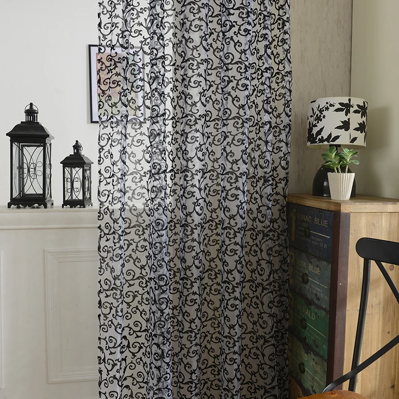 

Urijk 200x100cm Floral Printing Tulle Sheer Curtain Window Screen Polyester Curtain Valance Curtains Panel For Bedroom