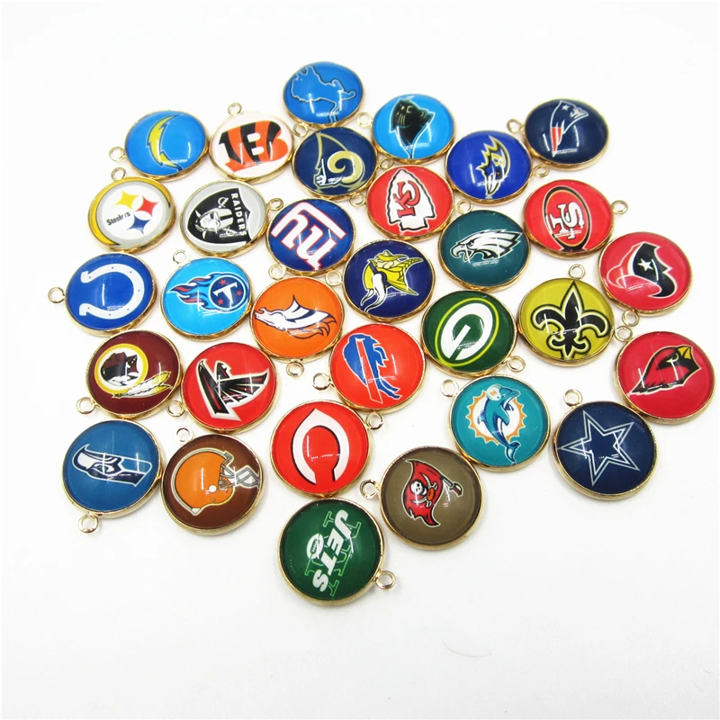 32pcs/lot Mix Gold Football USA Team Sports Dangle Charms DIY Bracelet