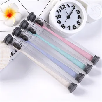 

Tongwode Charcoal Tooth Brush Wheat Straw Holder Soft Bristle 4 Piecs Tooth brush Oral Care