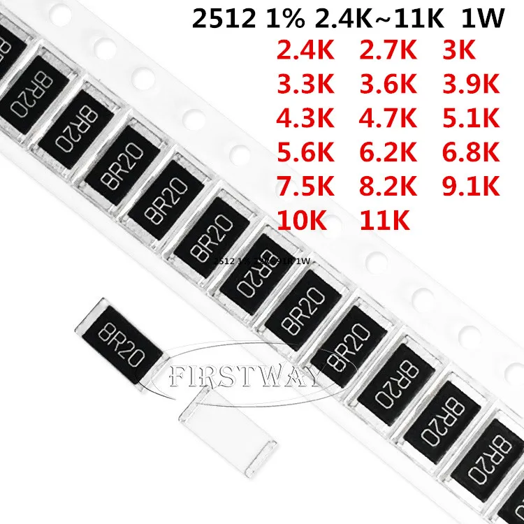 

SZFTHRXDZ 50PCS SMD resistance 2512 1% 2.4K~11K resistance value selection 1W size: 6.4*3.2MM