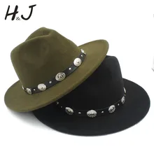 Модная женская и Мужская шерстяная шляпа с широкими полями, фетровая шляпа фельтджаз, церковное сомбреро, ремень в стиле панк