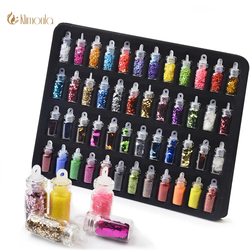 

New 48pcs/set Mini Colorful Nail Sequin Set Mix Design Nail Glitter Powder Rhinestone Nail Art Decoration Beauty Tools Case Sets