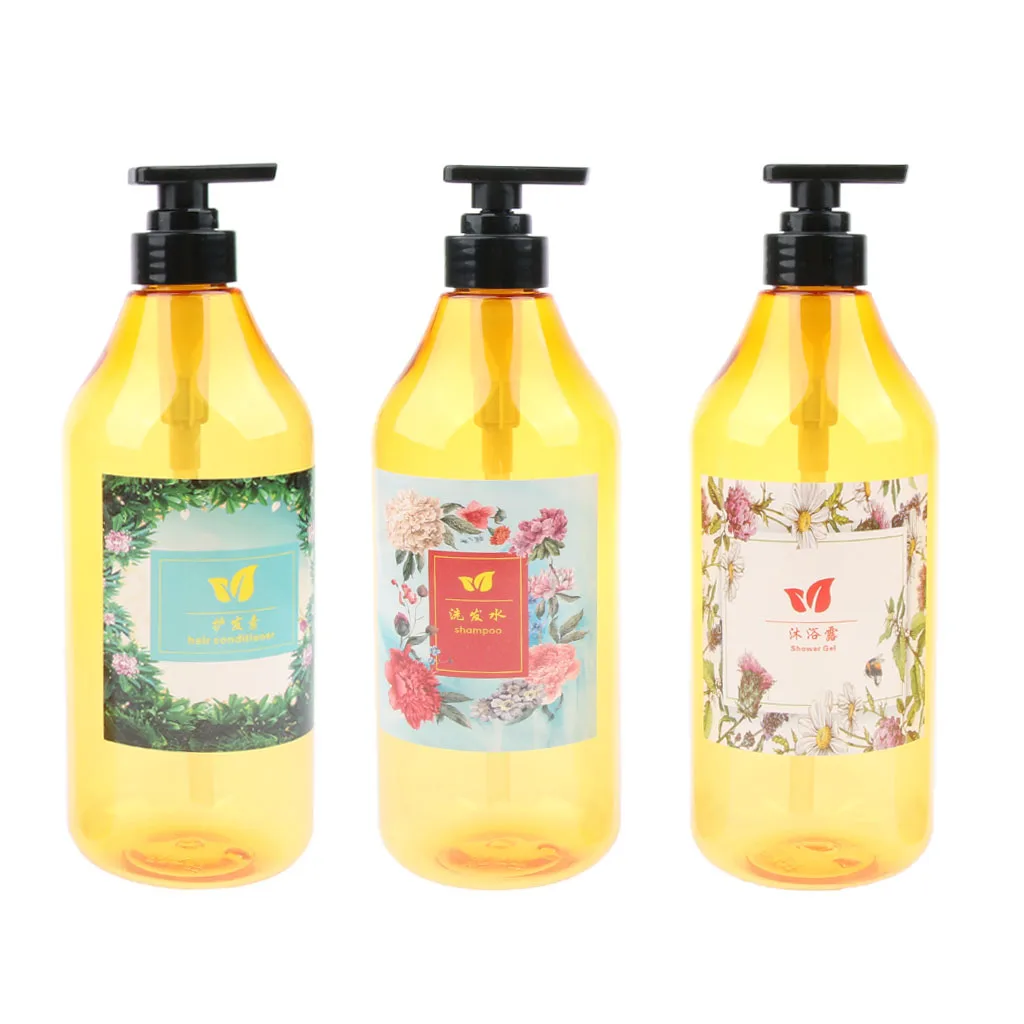 3x 1000ml Refillable Liquid Shampoo Dispenser Container Pump Bottle For Home