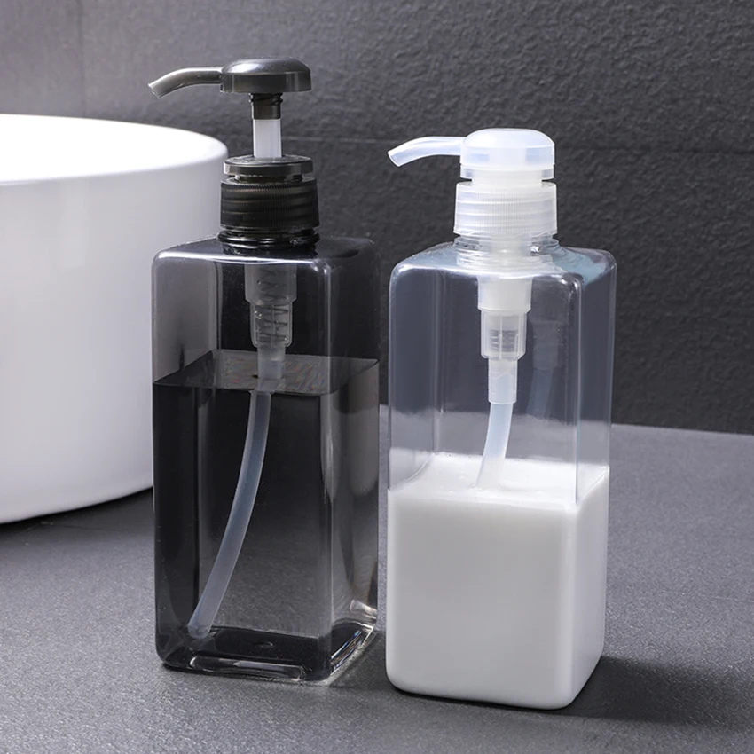 

600ml PP Rectangle Bottle with Plastic Pump Nozzle, Empty Bottle, Great for Essential Oils, Lotions, Liquid Soaps, Shampoo