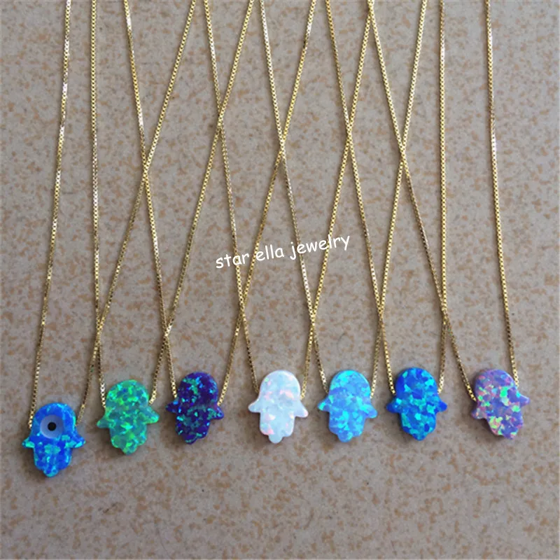 Серебряная цепочка с искусственным опалом Fatima Hand Nekclace Opalo Hamsa подарочное ожерелье