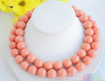 

03361 2row CORAL PINK ROUND SOUTH SEA SHELL PEARL NECKLACE