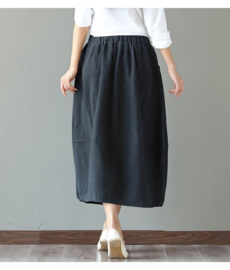 Женская Однотонная юбка из хлопка и льна с эластичной резинкой на талии в винтажном стиле Mori girl, стильная повседневная Летняя женская Милая длинная юбка QH1240