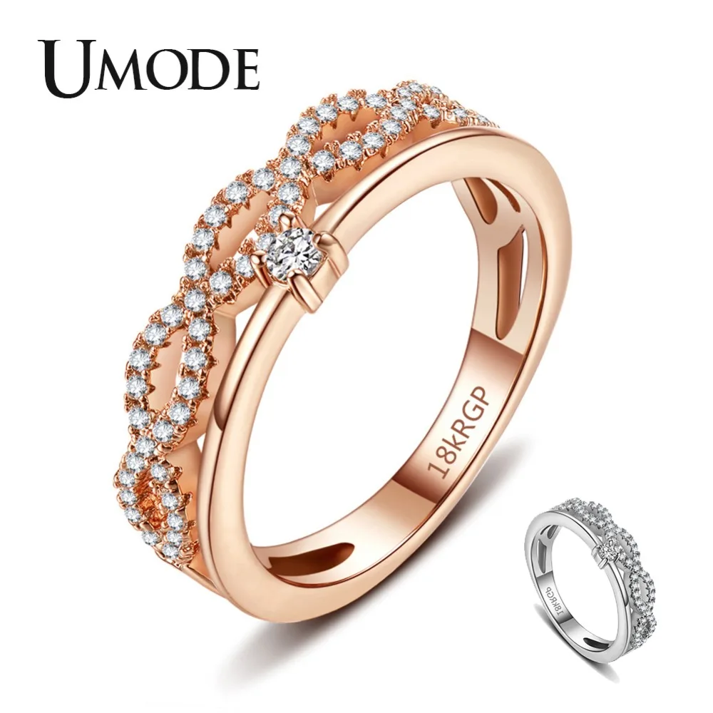 UMODE Promise обручальные кольца для женщин, женские кольца бесконечности с кубическим цирконием, розовое золото, серебро, ювелирные изделия UR0462