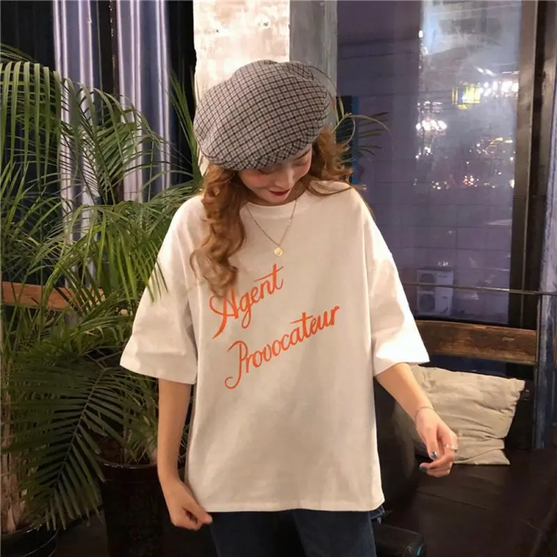 

New Arrival 2019 Student T Shirt for Girl Tees Female Loose Girl Casual Everyday Woman T-shirts Summer Letter Woman Tops