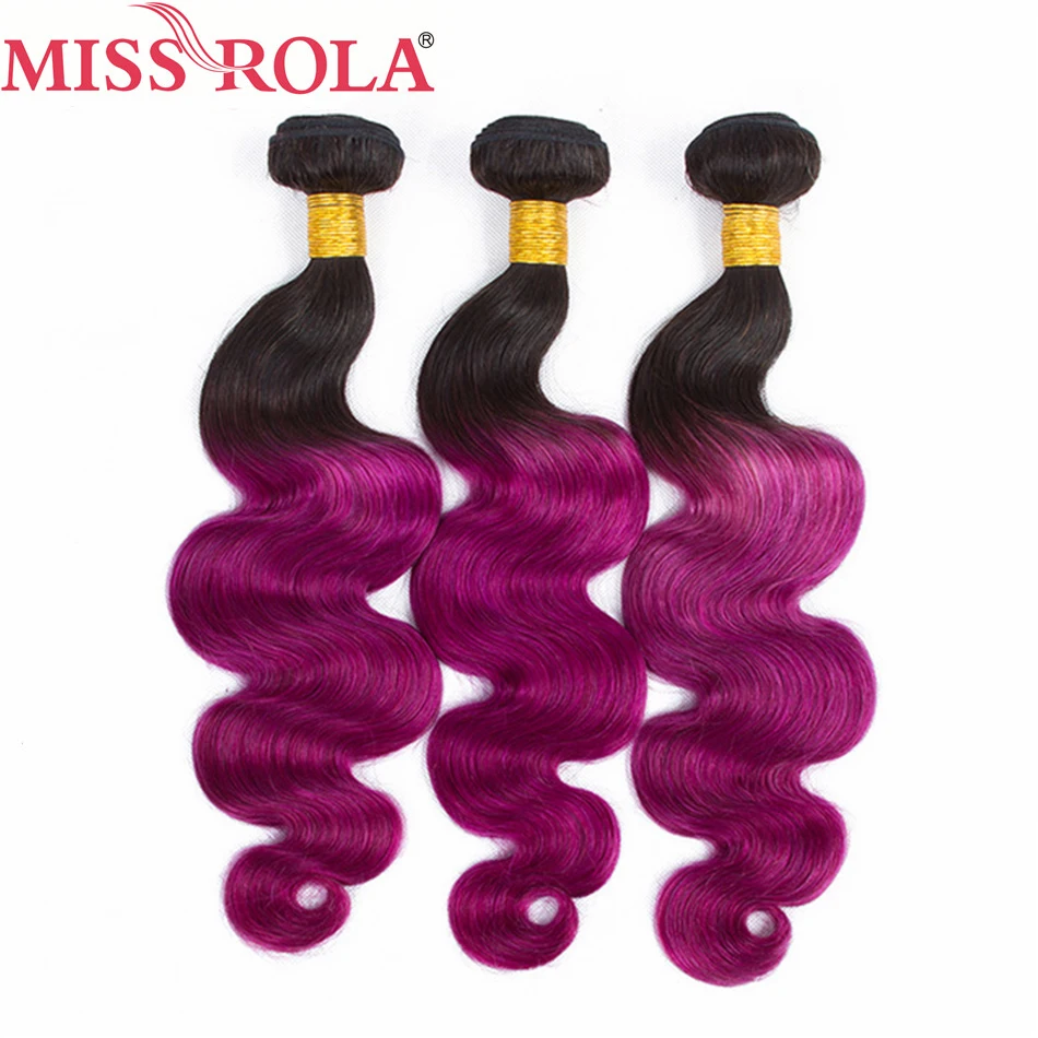 

Miss Rola Hair Ombre Hair bundles Peruvian Body Wave 3 Bundles 100% Human Hair Weaving T1B/Purple Color Non-Remy Hair Extensions