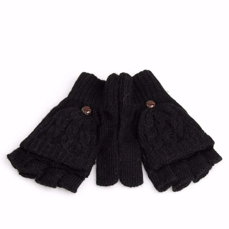 Женские мужские однотонные зимние мягкие перчатки, варежки без пальцев, вязаные перчатки для рук