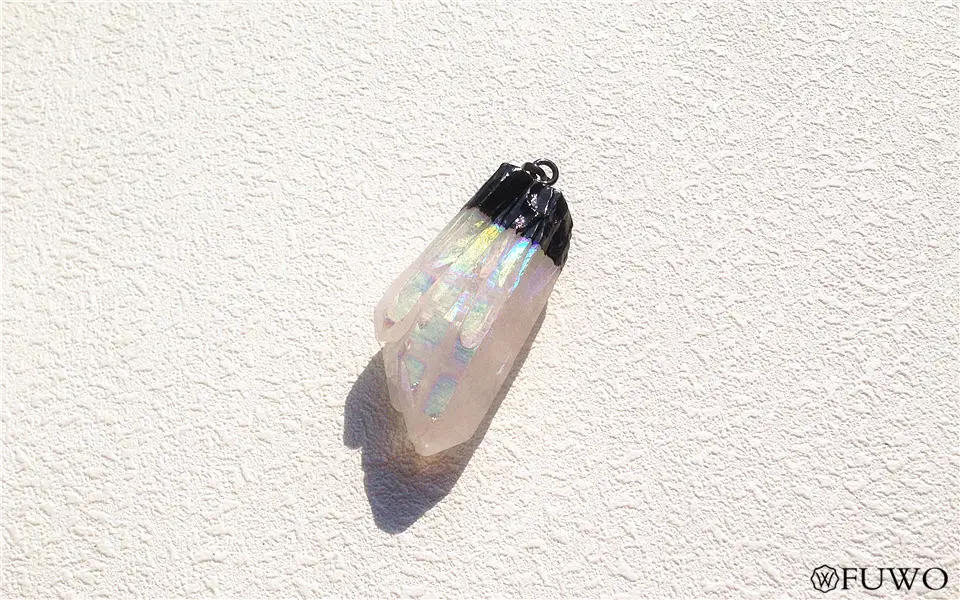 White Angel Cluster Aura Titanium Druzy Quartz Crystal Point Pendant 7