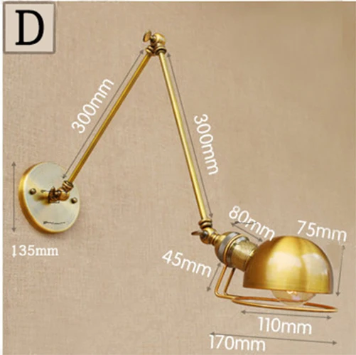 Винтажный В индустриальном стиле для лофта креативный минималистичный длинный настенный светильник с регулируемой ручкой металлический деревенский Светильник Бра Светильники - Цвет абажура: D