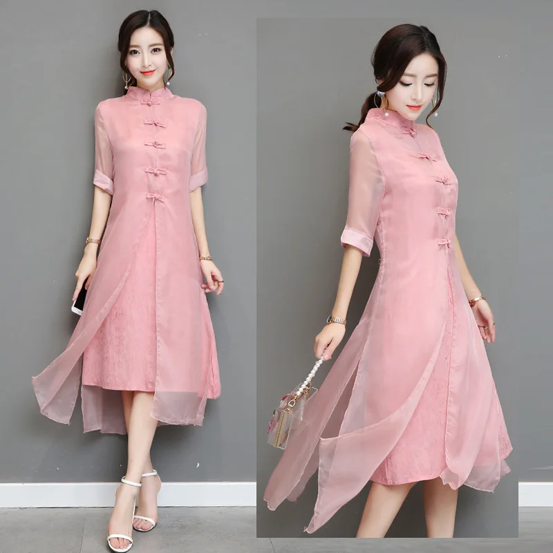 

Cheongsam Qipao Spring Summer Chinese Traditional Dress Female Banqute Sexy Oriental Dress Vietnam Pink Chinese Dress TA1251