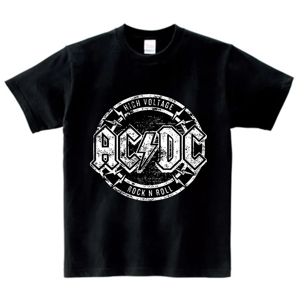 Для мальчиков и девочек с принтом в виде группа AC/DC Футболка в стиле рок с О-образным вырезом с коротким Футболка с принтом Acdc тяжелый с металлическими наконечниками, Детская футболка, футболки для грудничков От 3 до 8 лет NN