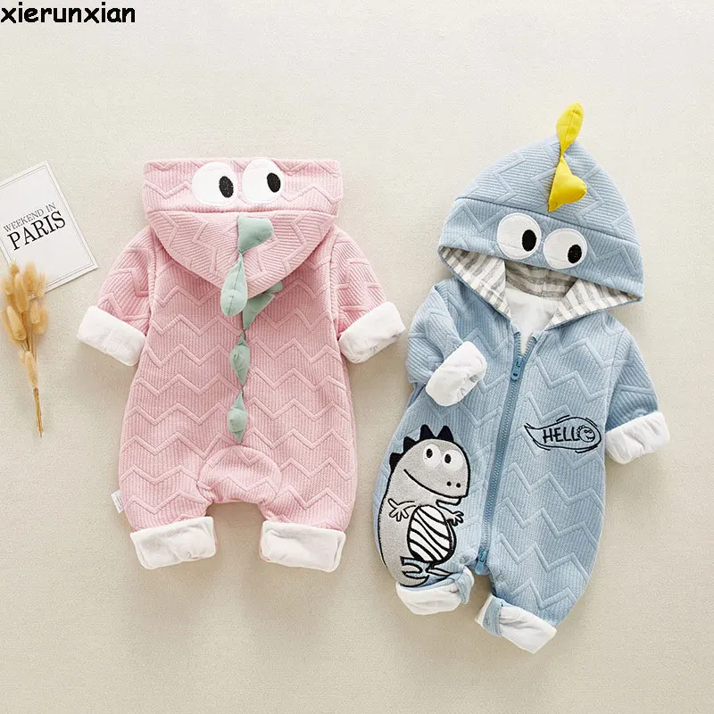 

Dinosaur Pattern Baby Clothes Cute Hooded Baby Romper 2019 New Baby Girl Clothes Spring Fall Romper Baby Warm Outdits For 0-14M
