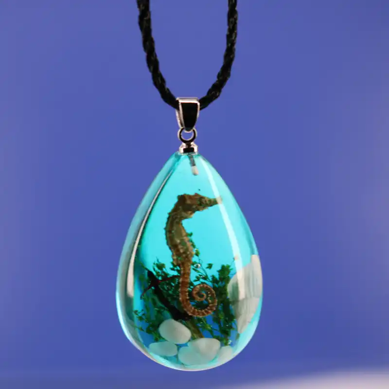 Seahorse Ocean Blue and Purple Resin Charm Pendant Necklace