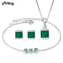 MoBuy Moda Sistemas de la Joyería de Piedras Preciosas Calcedonia Verde Natural 100% de Plata de ley 925 de Joyería Fina Para Las Mujeres Party V008ENH