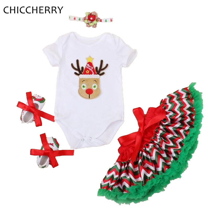 

Red Nose Reindeer Rudolf Baby Girl Christmas Costumes for Kids Bodysuit Lace Skirt Headband Shoes Newborn Tutu Sets Girls Outfit
