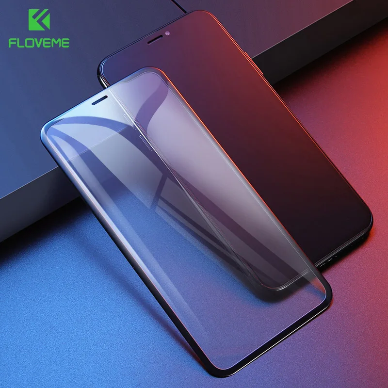 FLOVEME 9H Glass for iPhone X XS MAX Screen Protector 7D Arc Curved Full Cover for iPhone XR XS