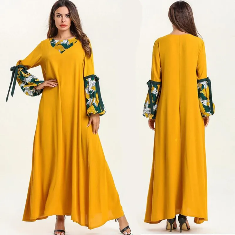 Летнее платье Vestido Femme Musulmane кафтан абайя Дубай мусульманское платье хиджаб женские Sukienki Elbise Ramadan Eid платья - Цвет: Оранжевый