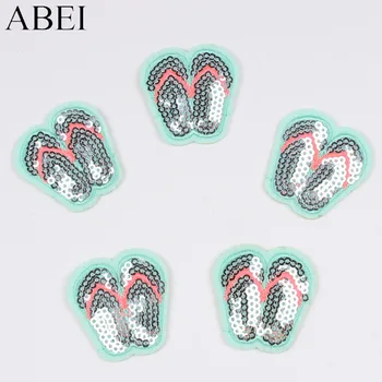 

10pcs/lot Sequined slippers Patch Cartoon Stickers For Sewing Crafts DIY Handmade Fabric Appliques Sewing Jeans Bags Hats Badge