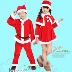 Дети Мальчики Девочки красный Санта Clau костюм для рождественской вечеринки Даритель Косплэй одежда накидка платье Детские Рождественские