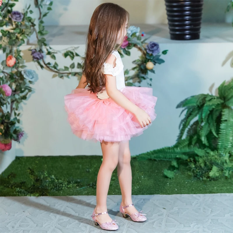 Buenos Ninos Little Girl's Tutu Skirts Princess Party Ballet Dance Skirt With Pom Pom Puff Balls 8-Layers For 1-6T Kids100