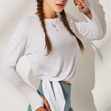 Топ для йоги для похудения для женщин Бег Фитнес поперечная полоса длинный рукав футболка для тренировок быстросохнущая фитнес