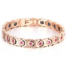 Магнитные браслеты для здоровья женские розовое золото из нержавеющей стали Синие Красные кристаллы стразы магнит звено цепи браслет элегантные ювелирные изделия
