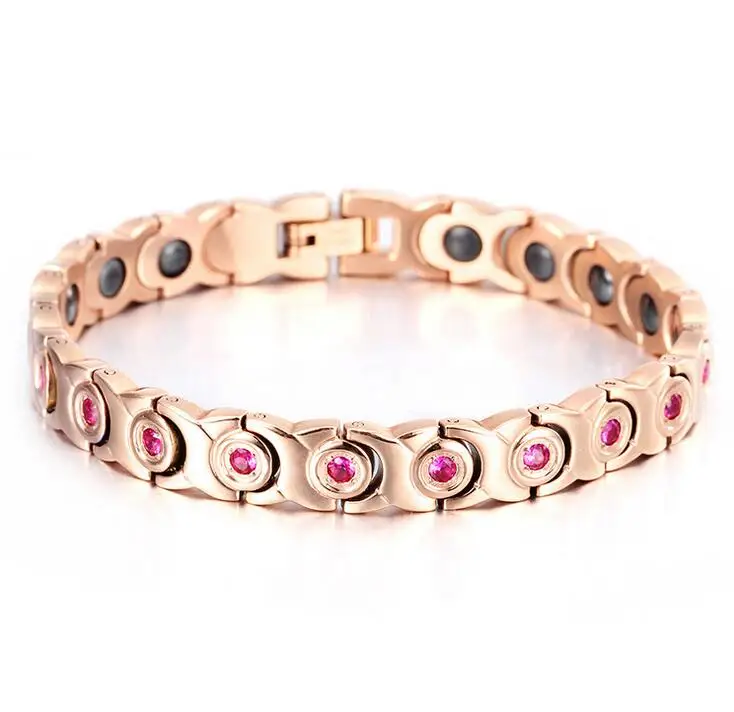 

Magnetic Health Bracelets Women Rose Gold Stainless Steel Blue red Crystal Rhinestone Magnet Link Chain Bracelet Elegant Jewelry