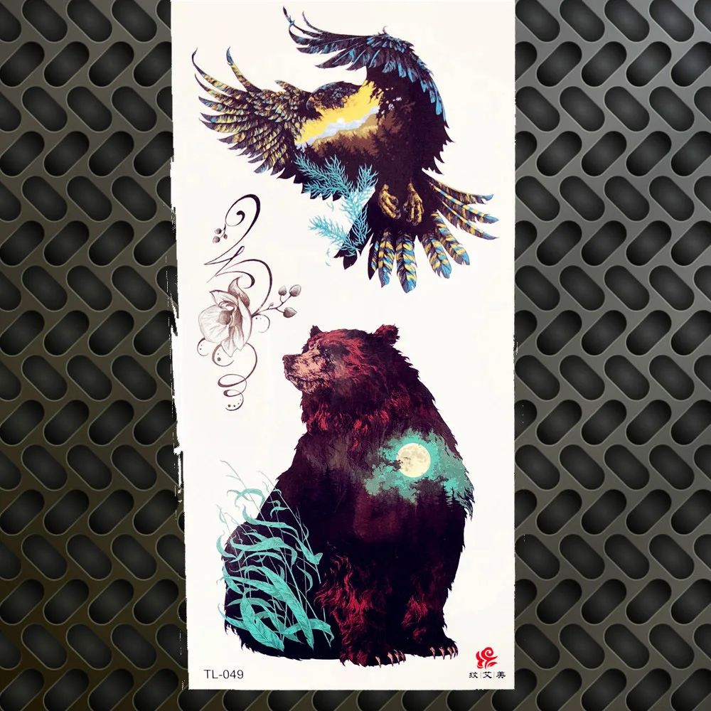 Временная татуировка с изображением леса горы, белый черный медведь, Орел, гепард, макияж, поддельные водостойкие татуировки для мужчин и женщин, Цветные татуировки