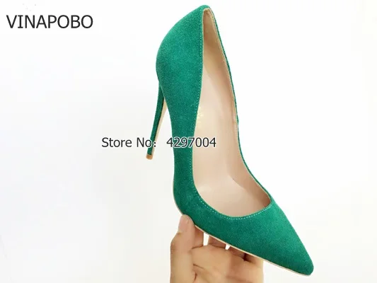 VINAPOBO/пикантные женские замшевые туфли на высоком каблуке с острым носком; Цвет зеленый; модные вечерние туфли-лодочки; женские свадебные туфли; коллекция года; сезон весна - Цвет: 12cm