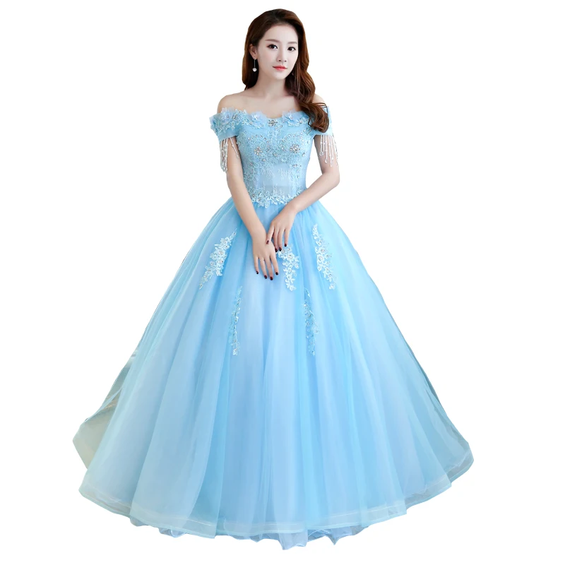 Романтическое бальное платье Quinceanera синего цвета на бретелях спагетти с милыми