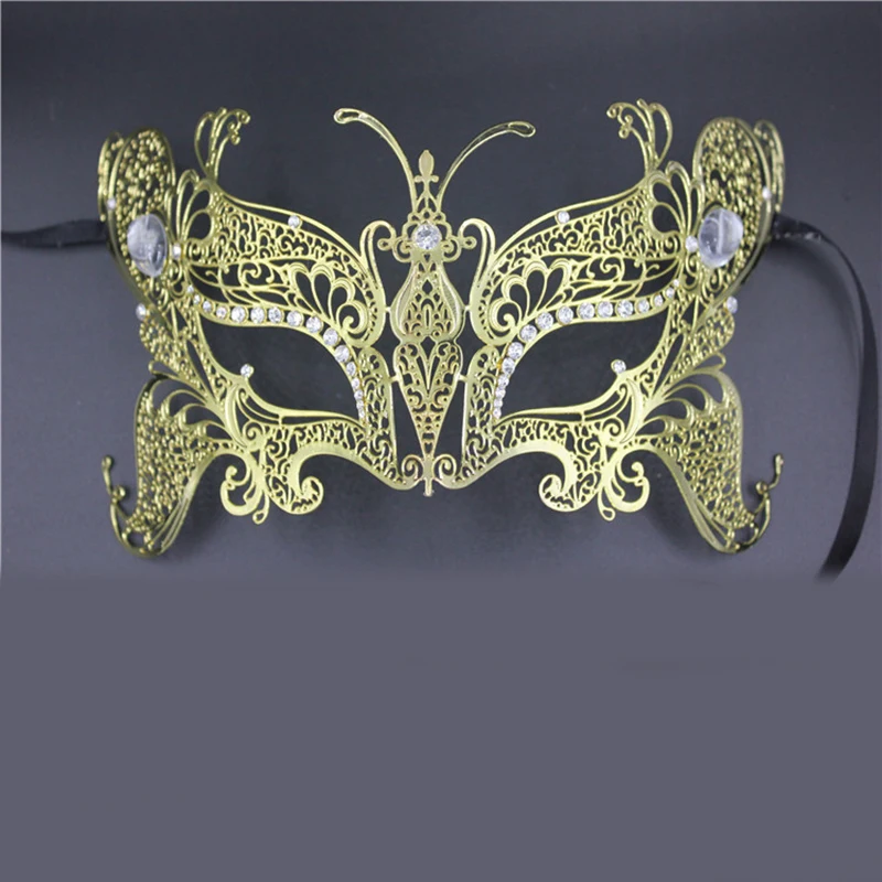 GNHYLL маска Бабочка Алмазная лазерная резка Венецианская маскарадная филигранная Золотая Серебряная черная металлическая маска вечерние белые свадебные шоу