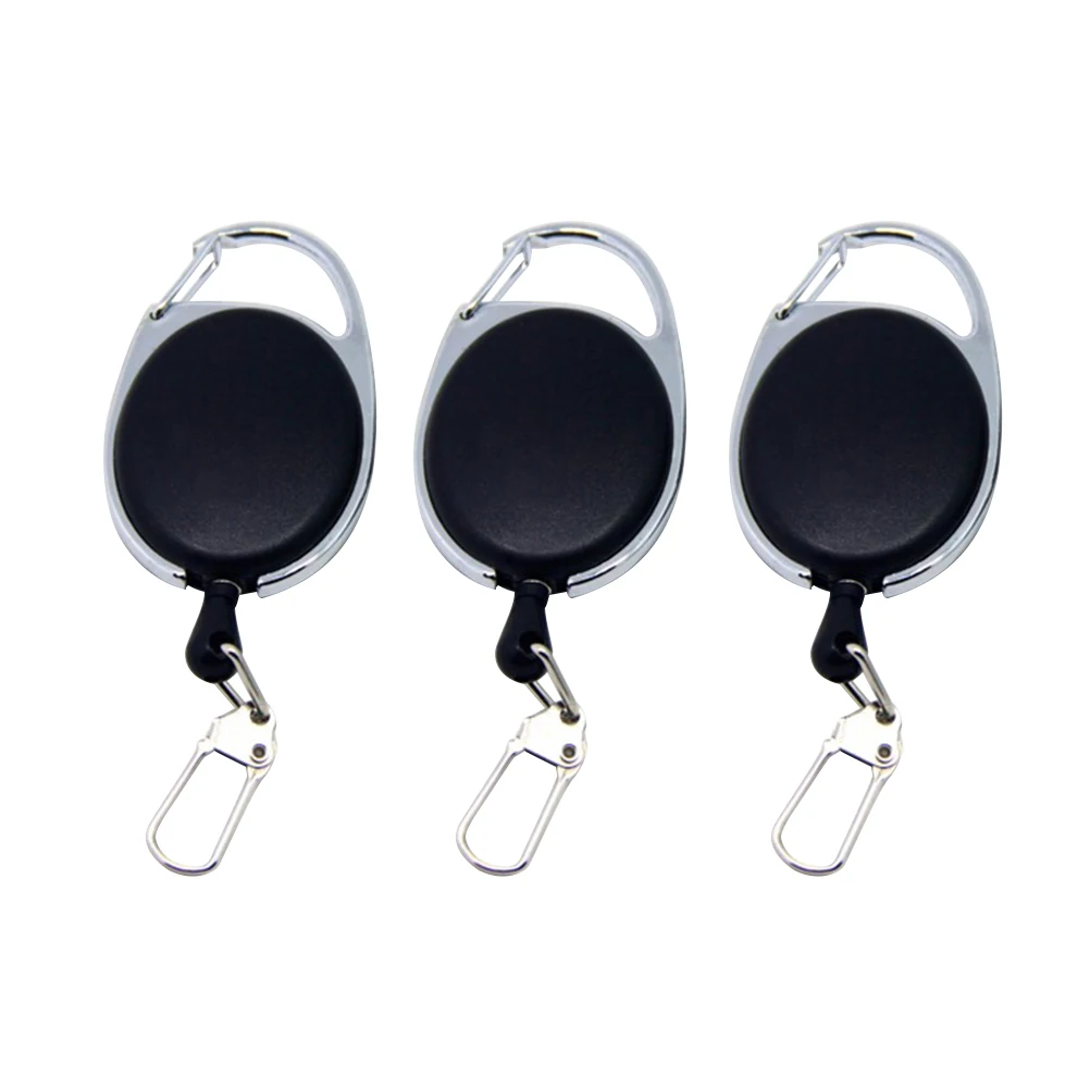 

3pcs Retractable Keychain Badge Reel with Carabiner Belt Clip Steel Cable Key Ring (Black)