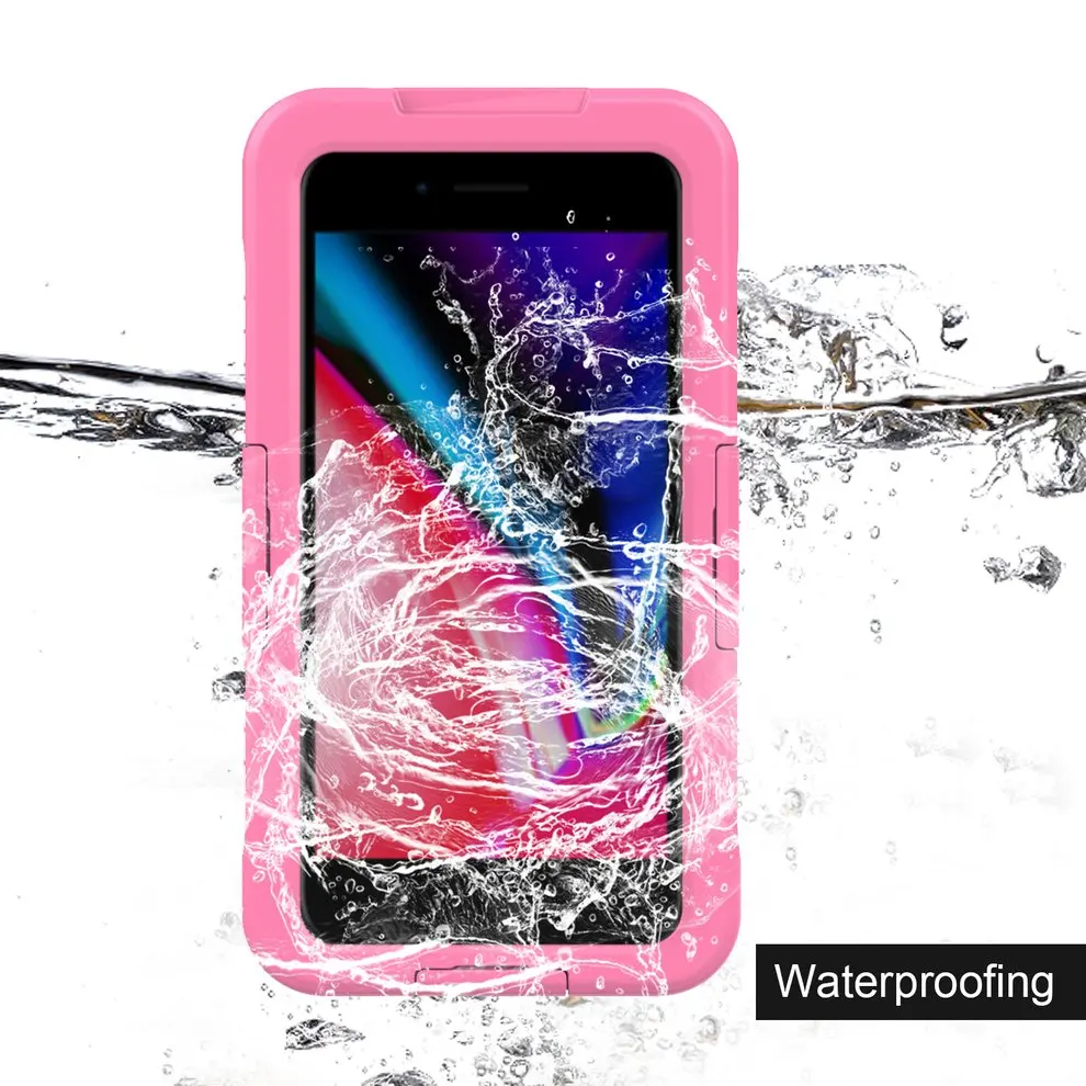 

Pink Waterproof Smart Phone Case Lightweight Shockproof Soft Silicone Full Protective Case Cover Suitable for iPhone 7 Plus
