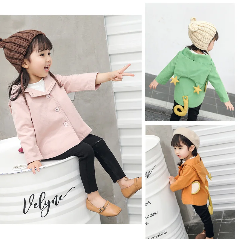 

2018 Autumn New Girl Loose Coat Children Baby Even Hat Loose Coat Pure Cotton Cartoon Child Windbreaker Hooded Children Jacket