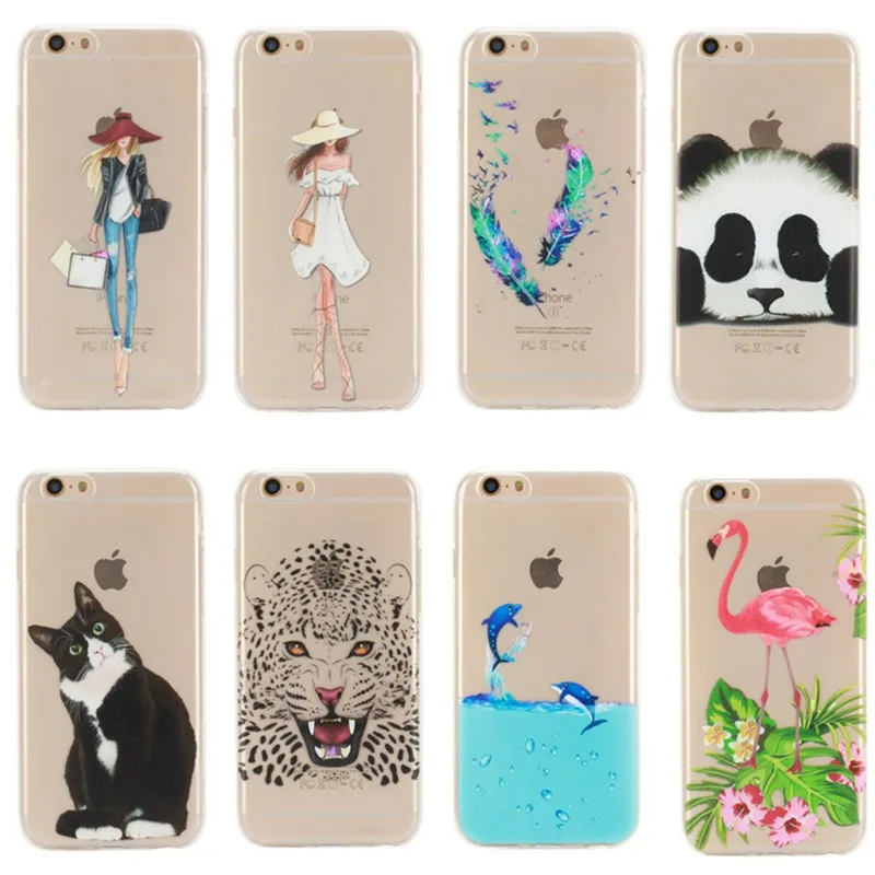 For iPhone 6 6S Cases Cover Silicon Ultra Thin TPU Back Gel Bag Apple iPhone6 S Tiger Cat Dolphin Panda Mobile Coque Etui |