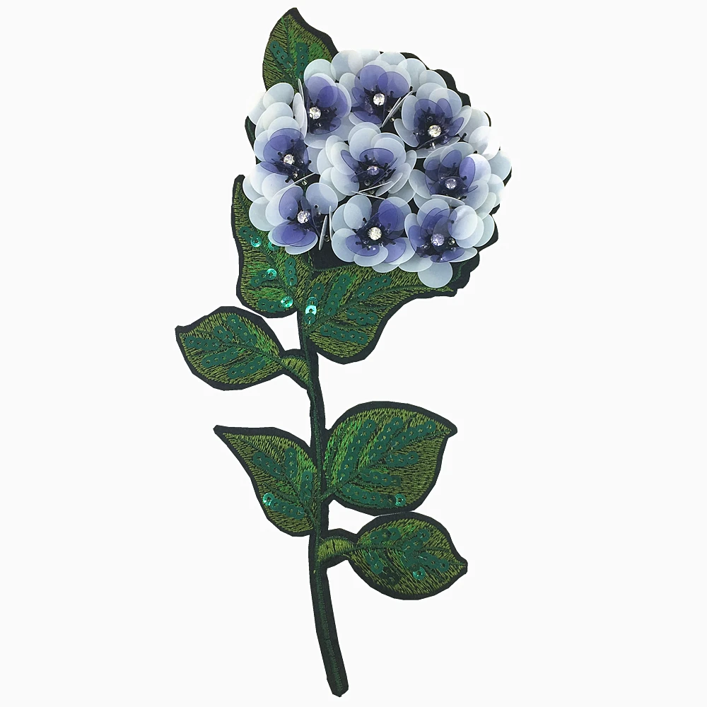 Lilac Hydrangea Flower Patch 3D Sequin Flowers Applique Beaded Patches