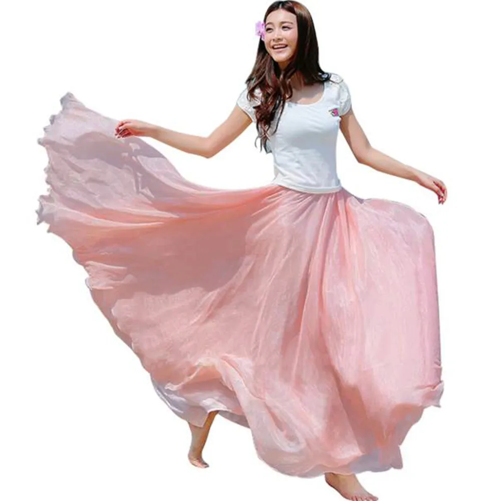

Harajuku Skirts Women Elastic Waist Chiffon Long Maxi Beach jupe femme falda mujer moda Sexy Evening Party Girls cuero mujer